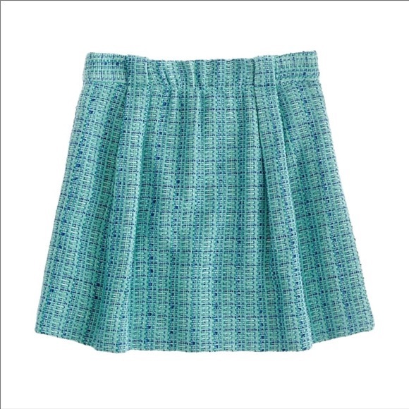 J. Crew Aqua Mint Tweed Shirred Flare Mini Skirt - Picture 6 of 12